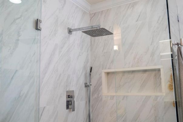 Bathroom, Glass Shower, Interior, Marble Walls