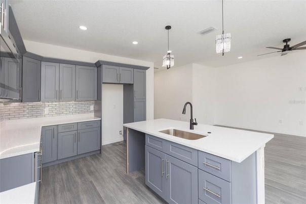 Interior, Kitchen, Pendant Lights, Recessed Lighting, Wood Texture Flooring