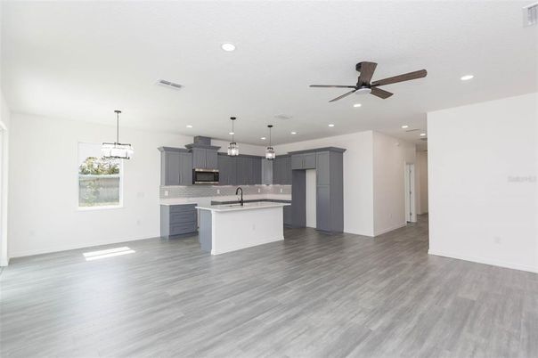 Interior, Kitchen, Pendant Lights, Recessed Lighting, Wood Texture Flooring