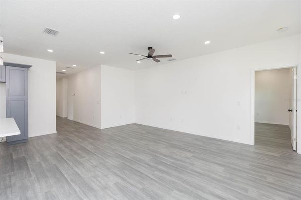 Empty room, Interior, Recessed Lighting, Wood Texture Flooring