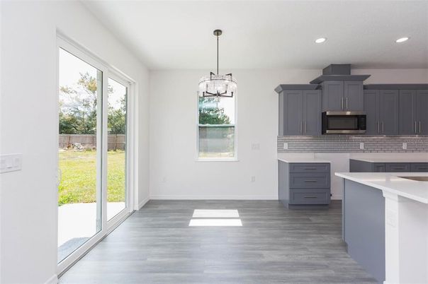 Chandelier, Interior, Kitchen, Pendant Lights, Recessed Lighting, Wood Texture Flooring