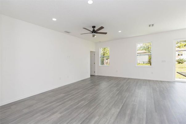 Empty room, Interior, Recessed Lighting, Wood Texture Flooring