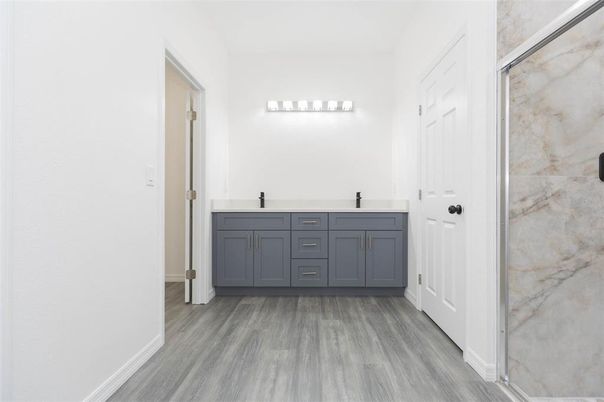 Bathroom, Dual Sink Vanities, Interior, Wood Texture Flooring