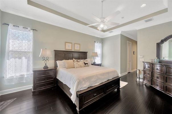 Bedroom, Interior, Recessed Lighting, Wood Texture Flooring