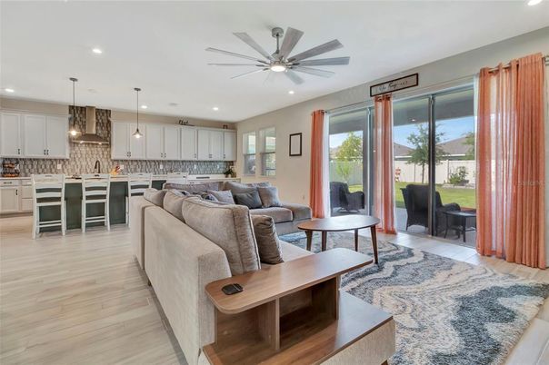 Interior, Kitchen, Living room, Pendant Lights, Recessed Lighting, Wood Texture Flooring