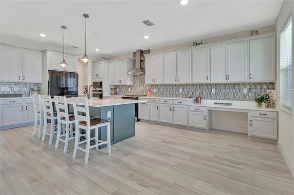 Interior, Kitchen, Pendant Lights, Recessed Lighting, Wood Texture Flooring