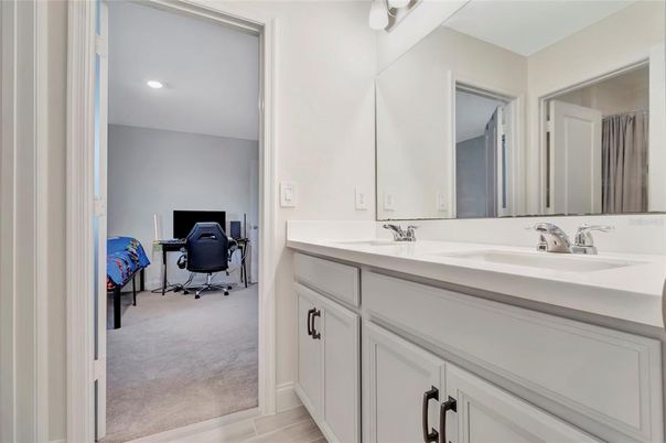 Bathroom, Dual Sink Vanities, Fitness Equipment, Interior, Recessed Lighting