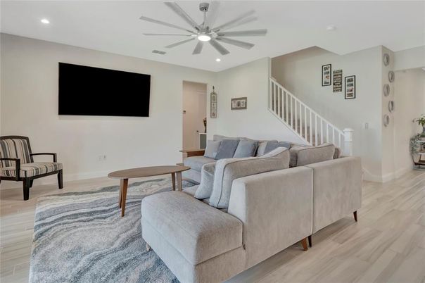 Interior, Living room, Recessed Lighting, Wood Texture Flooring