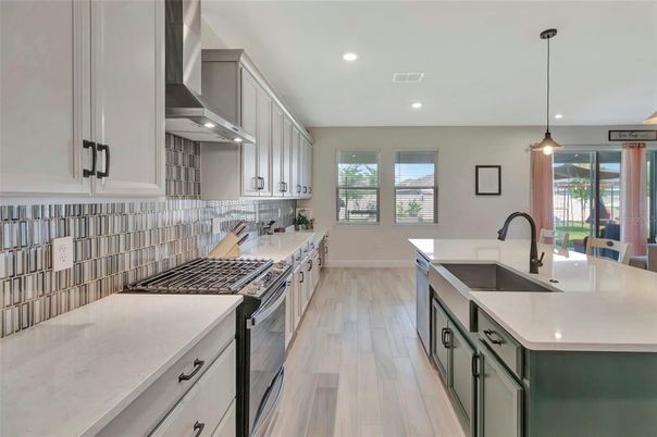 Interior, Kitchen, Pendant Lights, Recessed Lighting, Wood Texture Flooring