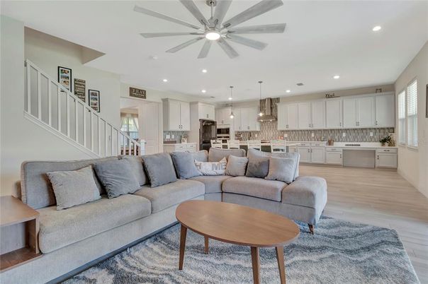 Interior, Kitchen, Living room, Pendant Lights, Recessed Lighting, Stainless Steel Appliances, Wood Texture Flooring