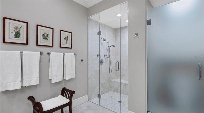 Bathroom, Glass Shower, Interior, Recessed Lighting