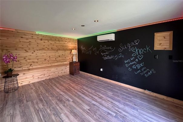 Empty room, Interior, Recessed Lighting, Wood Texture Flooring, Wooden Walls
