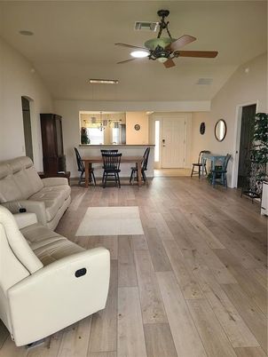 Dining room, Interior, Living room, Pendant Lights, Wood Texture Flooring