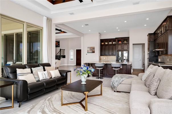Interior, Kitchen, Living room, Recessed Lighting, Wood Texture Flooring