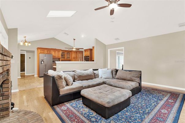 Interior, Kitchen, Living room, Pendant Lights, Wood Texture Flooring