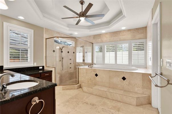 Bathroom, Dual Sink Vanities, Glass Shower, Interior, Recessed Lighting