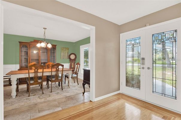 Dining room, Interior, Pendant Lights, Wood Texture Flooring