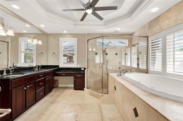 Bathroom, Dual Sink Vanities, Glass Shower, Interior, Recessed Lighting