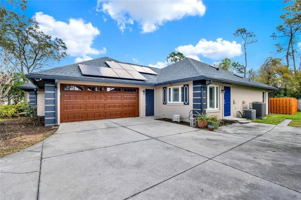 Attached, Exterior, Facade, Solar Panels, Ranch