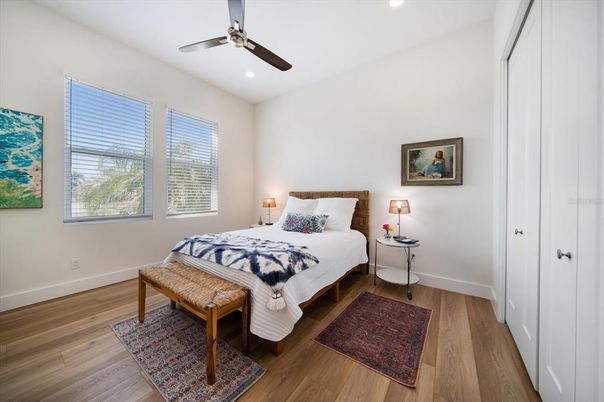Bedroom, Interior, Recessed Lighting, Wood Texture Flooring
