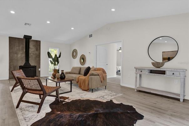 Interior, Living room, Recessed Lighting, Wood Texture Flooring
