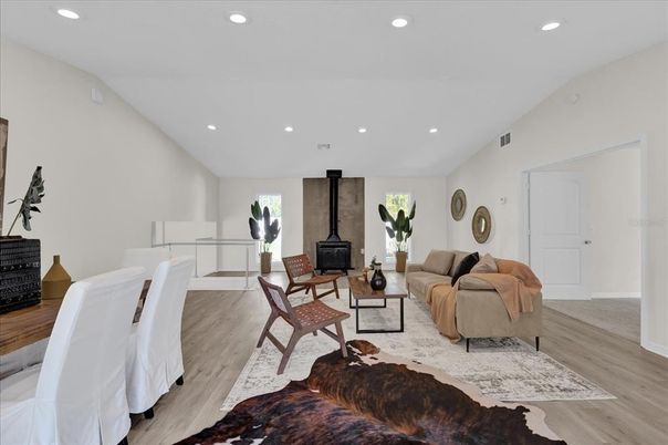 Interior, Living room, Recessed Lighting, Wood Texture Flooring