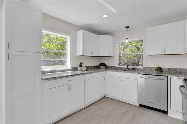 Interior, Kitchen, Marble, Pendant Lights, Recessed Lighting