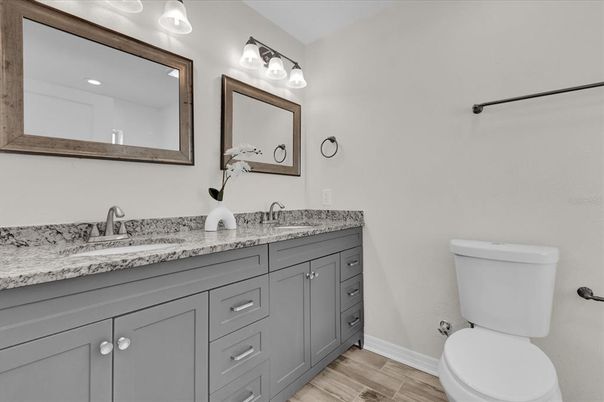 Bathroom, Dual Sink Vanities, Interior, Wood Texture Flooring