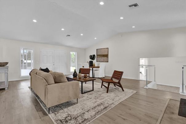 Interior, Living room, Recessed Lighting, Wood Texture Flooring
