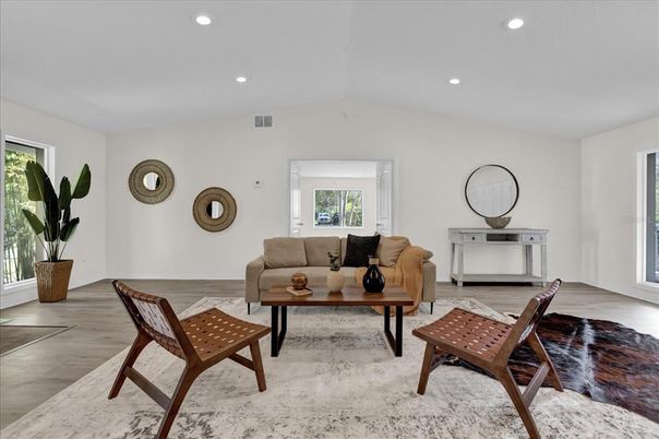 Interior, Living room, Recessed Lighting, Wood Texture Flooring