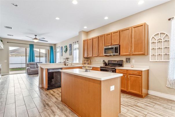 Interior, Kitchen, Recessed Lighting, Wood Texture Flooring
