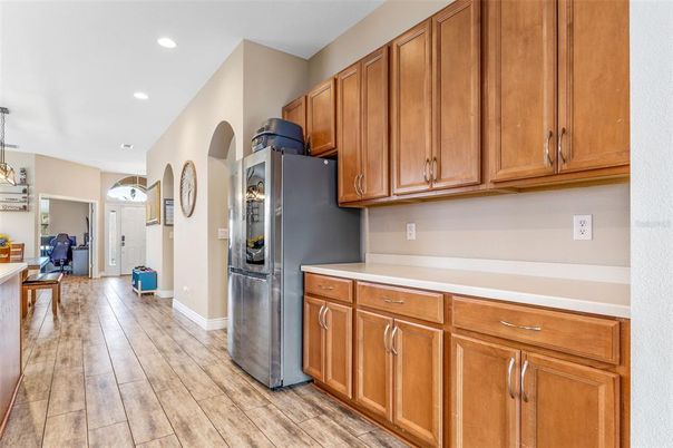 Interior, Kitchen, Pendant Lights, Recessed Lighting, Wood Texture Flooring