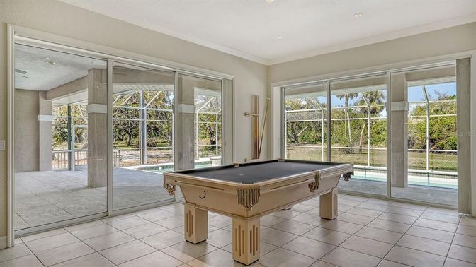 Billiard Table, Game Room, Interior, Recessed Lighting, Sun Room