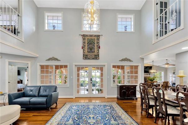 Chandelier, Dining room, Interior, Pendant Lights, Wood Texture Flooring