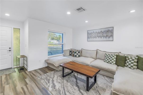 Interior, Living room, Recessed Lighting, Wood Texture Flooring