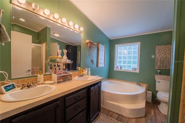 Bathroom, Dual Sink Vanities, Interior, Wood Texture Flooring