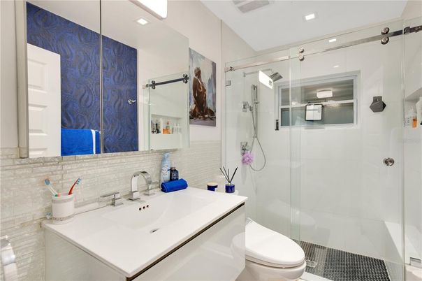 Bathroom, Glass Shower, Interior, Recessed Lighting