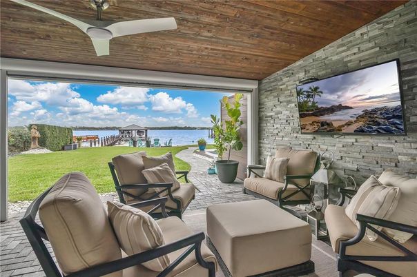 Interior, Living room, Stone Walls, Water, Wooden Ceilings