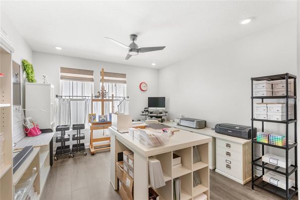 Home Office, Interior, Recessed Lighting, Wood Texture Flooring