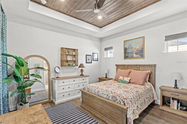 Bedroom, Interior, Recessed Lighting, Wooden Ceilings, Wood Texture Flooring