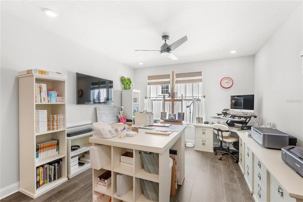 Home Office, Interior, Recessed Lighting, Wood Texture Flooring