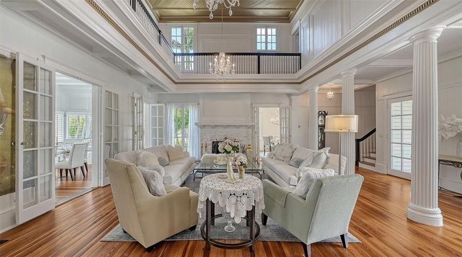 Chandelier, Fireplace, Interior, Living room, Wood Texture Flooring