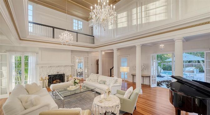 Chandelier, Fireplace, Interior, Living room, Piano, Wood Texture Flooring