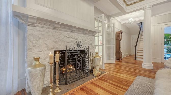 Fireplace, Interior, Wood Texture Flooring