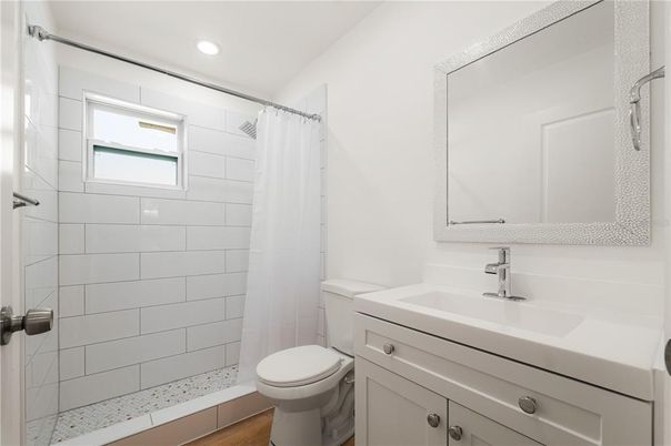 Bathroom, Interior, Recessed Lighting, Wood Texture Flooring