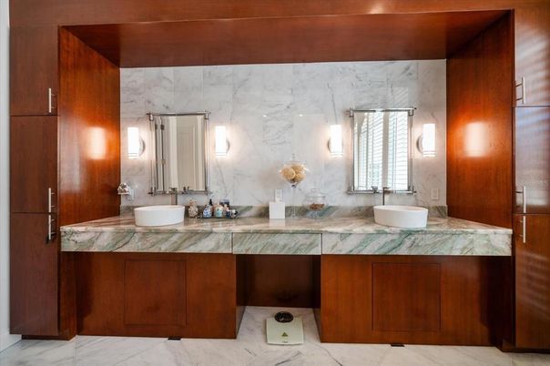 Bathroom, Dual Sink Vanities, Interior, Marble, Marble Walls
