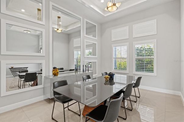 Dining room, Interior, Pendant Lights, Piano, Recessed Lighting