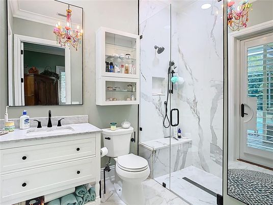 Bathroom, Glass Shower, Interior, Marble, Marble Walls