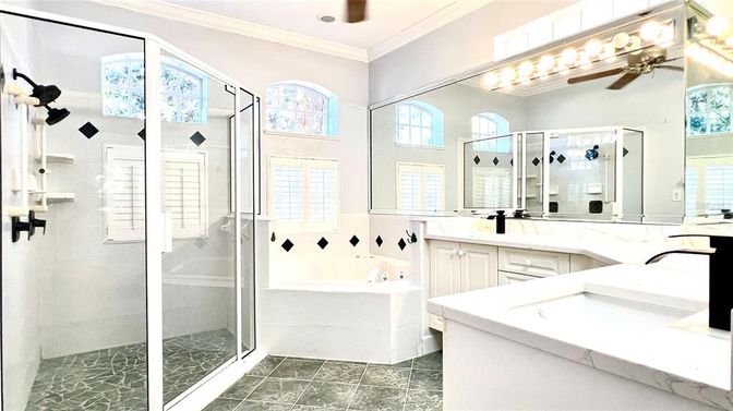 Bathroom, Dual Sink Vanities, Glass Shower, Interior