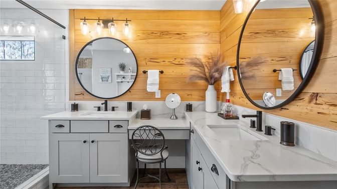 Bathroom, Dual Sink Vanities, Interior, Wooden Walls